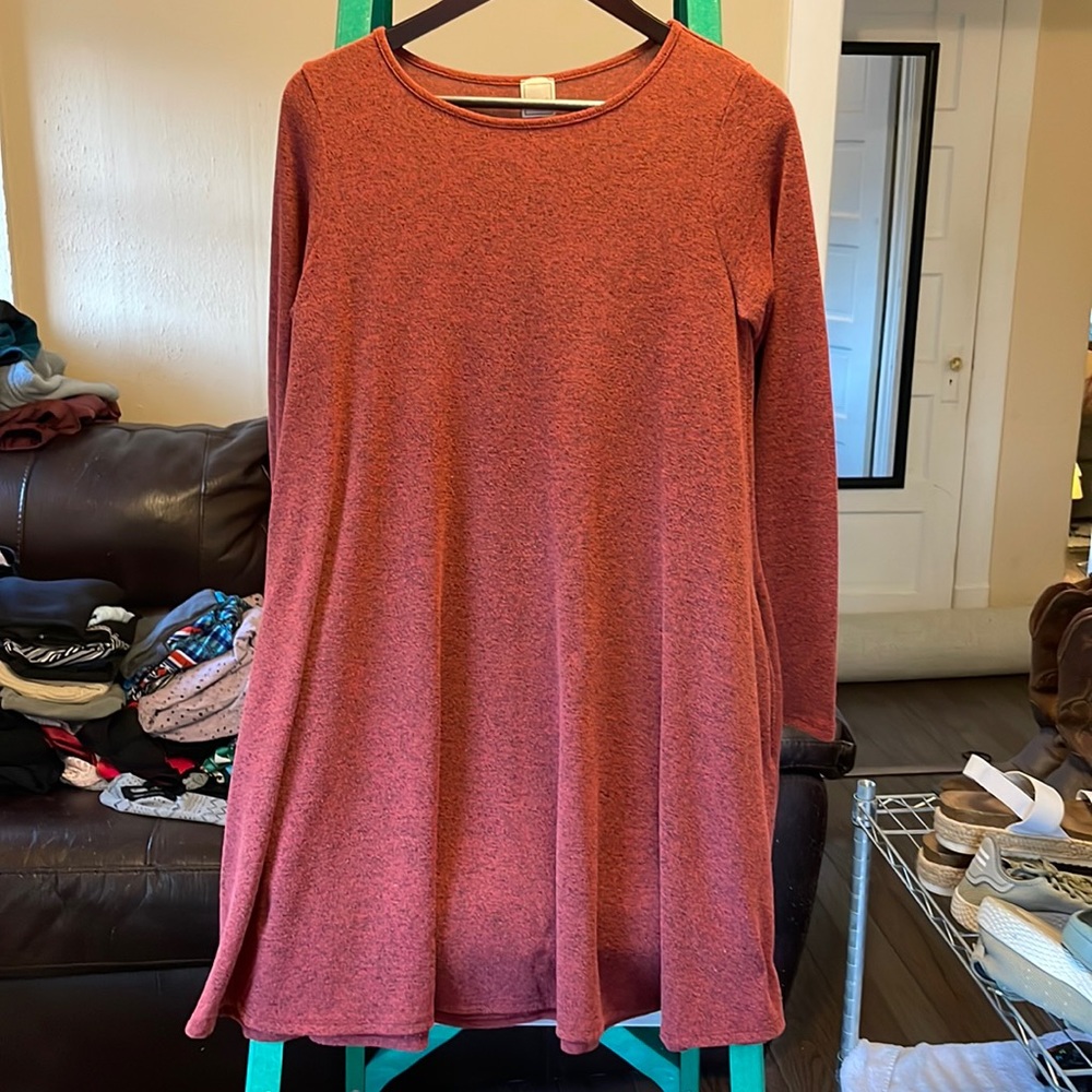Long Sleeve Sweater Material Dress With Pockets